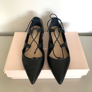 Loeffler Randall black leather lace up flat size 7.5